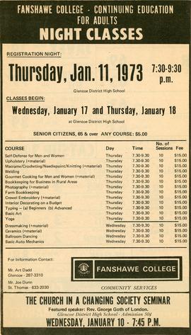 Fanshawe College Continuing Education for Adults Night Classes, 1973