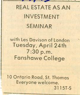 Real Estate as an investment seminar, 1973