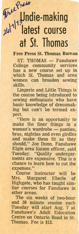 Undie-making latest course at St.Thomas, 1973