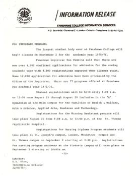 Information Release: Academic year 1975/1976