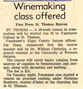 Winemaking class offered, 1973