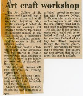 Art Craft workshop pilot project, Art Gallery of St. Thomas and Elgin/Fanshawe College