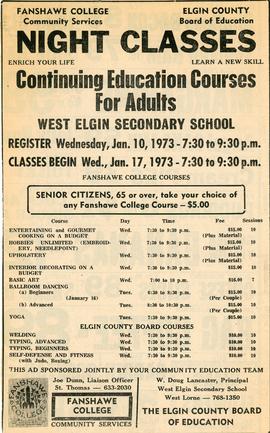 Night Classes Continuing Education Courses for Adults, 1973