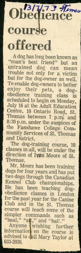 Dog Obedience Course Offered