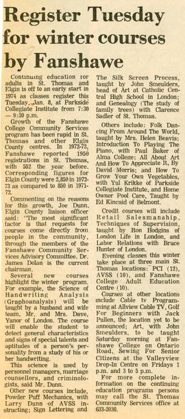 Register Tuesday for winter courses by Fanshawe, 1974