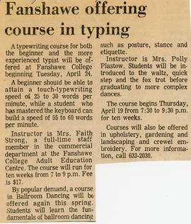 Fanshawe offering course in typing, 1973