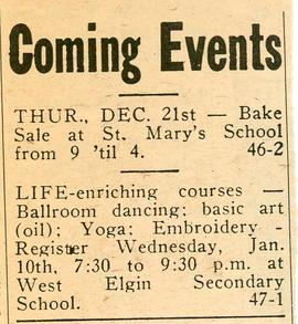 Coming Events, Life-enriching courses 1972