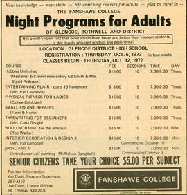 Night Programs for Adults of Glencoe, Bothwell and District, 1972