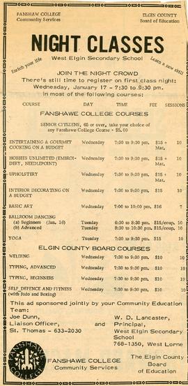 Night Classes Elgin County, 1973