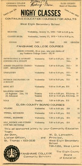 Night Classes Continue Education Courses for Adults, 1972